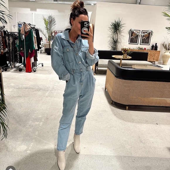 Tell Me About It Light Blue Denim Jumpsuit - Picture 3 of 11